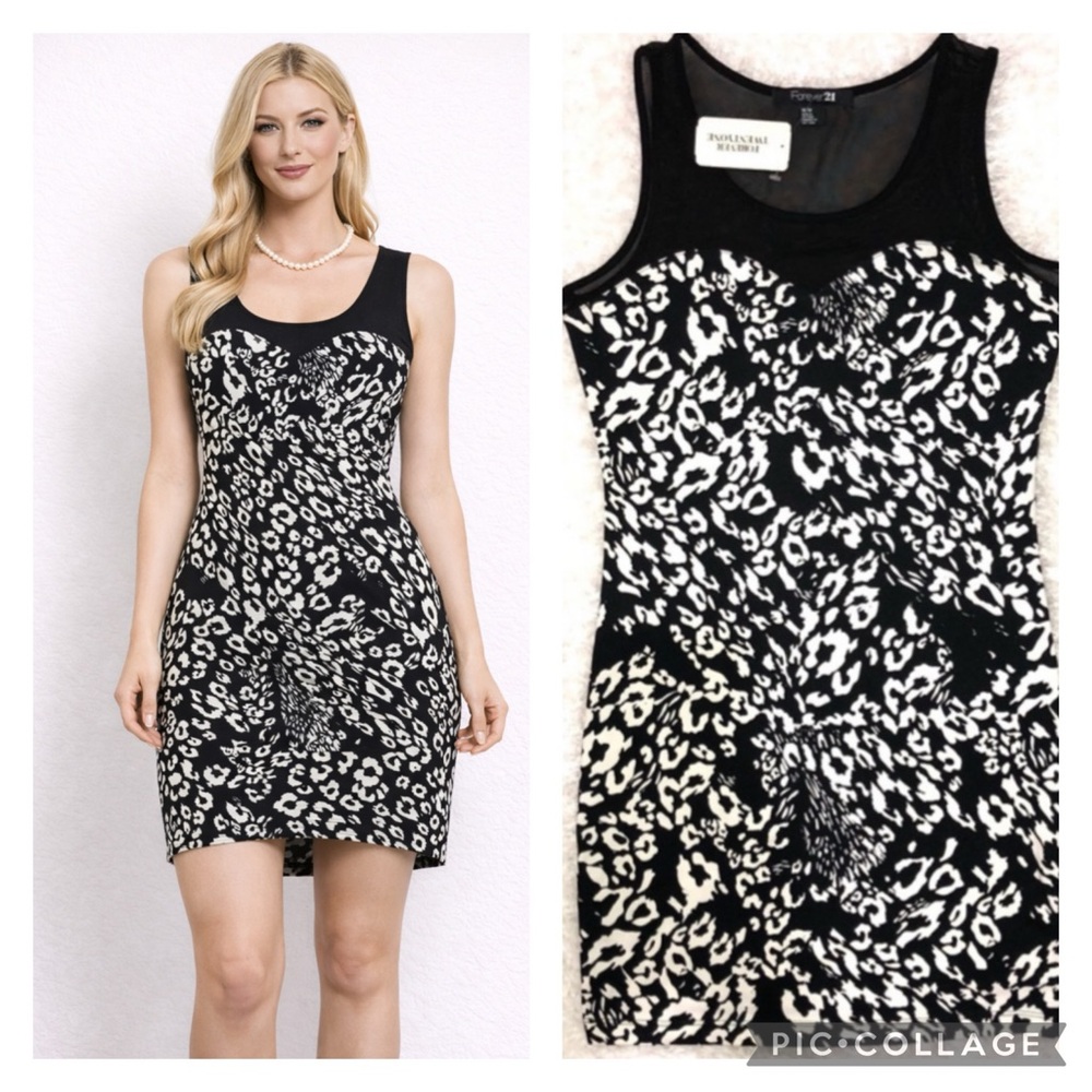 Sleeveless black & white mini dress